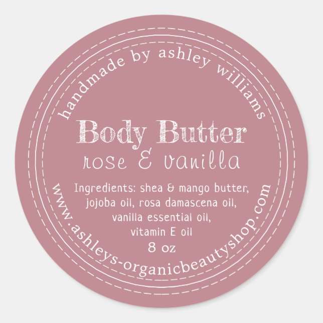 Pegatina Redonda Rosa de Dusty Empresarial Orgánico para Mantequill (Anverso)
