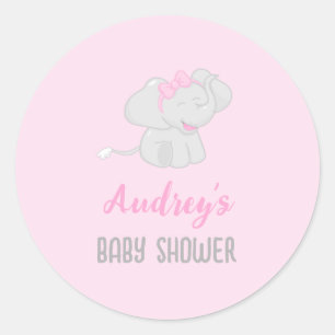 Pegatina Redonda Rosa de elefante lindo Baby Shower
