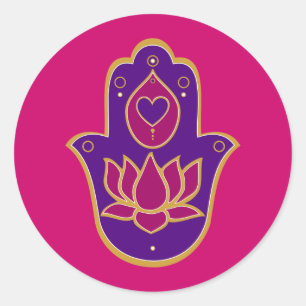 Pegatina Redonda Rosa de Hamsa Lotus de la alheña