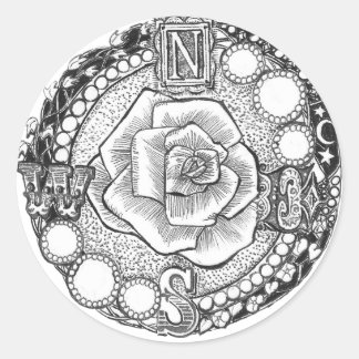 Pegatina Redonda Rosa de la brújula victoriana