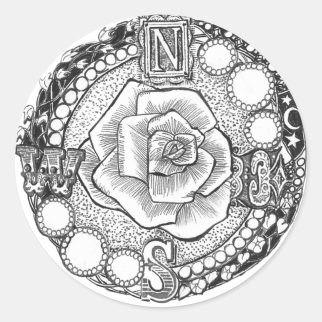 Pegatina Redonda Rosa de la brújula victoriana (Anverso)