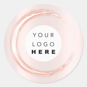 Pegatina Redonda Rosa de logotipo Black White Thank You Small Busin