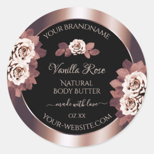 Pegatina Redonda Rosa de lujo Gold Black Product Labels Rosas Flora