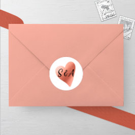 Pegatina Redonda Rosa de moda Boda del corazón del oro