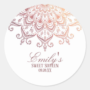 Pegatina Redonda Rosa de moda Gold Mandala Sweet 16