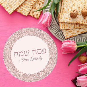 Pegatina Redonda Rosa de moda Purpurina rosado Hebreo Passover Pesa