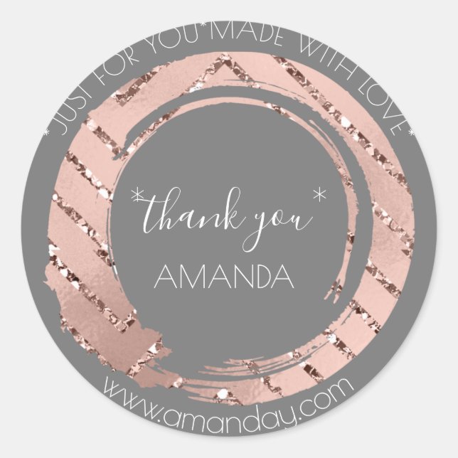 Pegatina Redonda Rosa de Monograma Gracias Tienda Web Gray (Anverso)