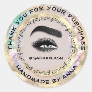 Pegatina Redonda Rosa de música Gracias Shop Makeup Artist Lash Stu