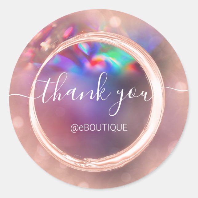 Pegatina Redonda Rosa de nombre comercial de agradecimiento Hologra (Anverso)