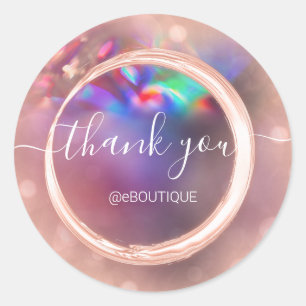 Pegatina Redonda Rosa de nombre comercial de agradecimiento Hologra