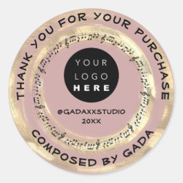 Pegatina Redonda Rosa de notas sociales del logotipo de la música d