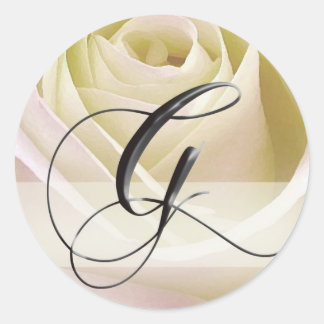 Pegatina Redonda Rosa de Novias Blancas Monograma Pegatina... G ini