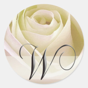 Pegatina Redonda Rosa de Novias Blancas Monograma Pegatina... Prime
