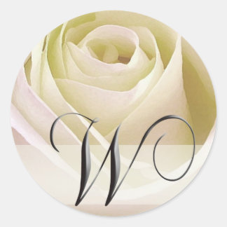 Pegatina Redonda Rosa de Novias Blancas Monograma Pegatina... Prime