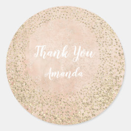 Pegatina Redonda Rosa de oro Purpurina Skinny Peach Lux Nombre Grac