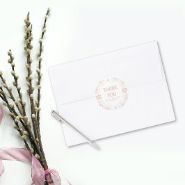 Pegatina Redonda Rosa de oro rosado papel picado Gracias Baby Showe