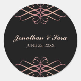 Pegatina Redonda Rosa de oro y negro, elegante Boda personalizado