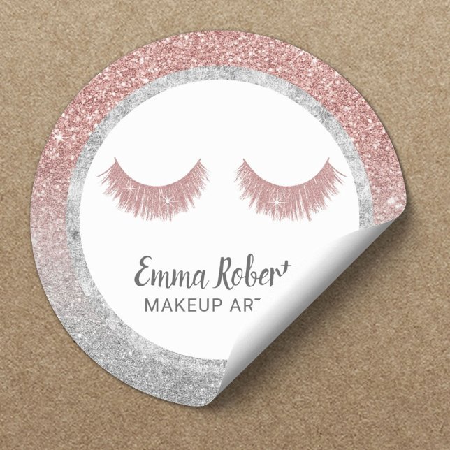 Pegatina Redonda Rosa de oro y Purpurina de plata con maquillaje de (Subido por el creador)