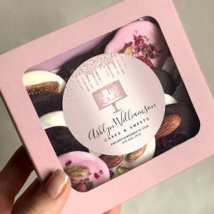 Pegatina Redonda Rosa de panadería Purpurina de oro Dris pastelero 