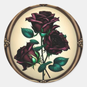 Pegatina Redonda Rosa de Rosas negros de Art Nouveau #2