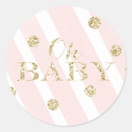 Pegatina Redonda Rosa de Rubor y bebé de Baby Shower el | del oro