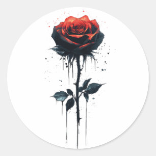 Pegatina Redonda Rosa de sangre goteo: Arte floral gótico
