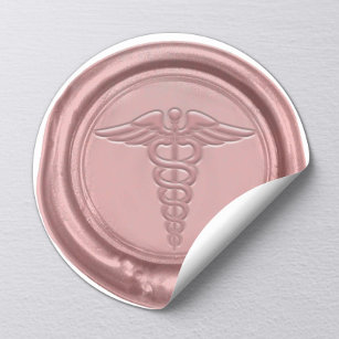Pegatina Redonda Rosa de símbolo médico Enfermera de oro Médica Wax