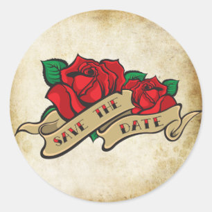 Pegatina Redonda Rosa de tatuaje Guardar Rockabilly las juntas de l