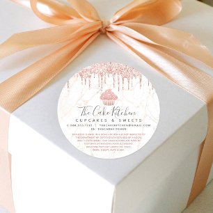 Pegatina Redonda Rosa de torta dorada Purpurina Drin Mármol Panader