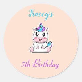 Pegatina Redonda Rosa de unicornio blanco