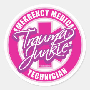Pegatina Redonda Rosa del drogadicto del trauma