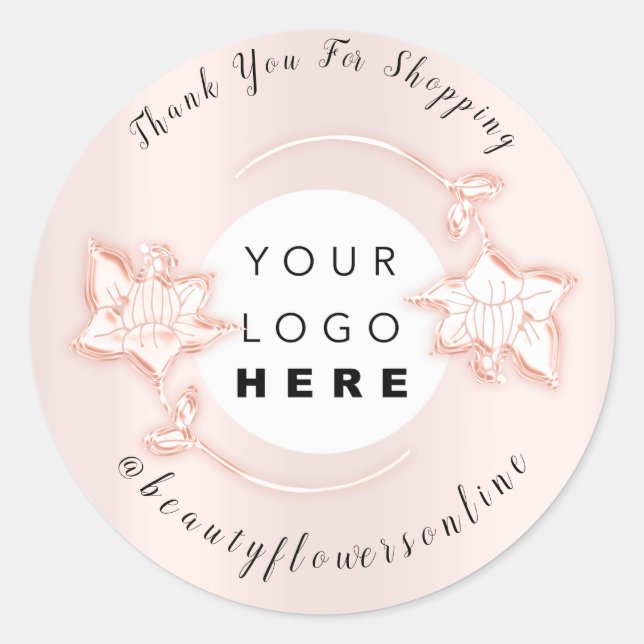 Pegatina Redonda Rosa del logotipo de Personalizado de agradecimien (Anverso)