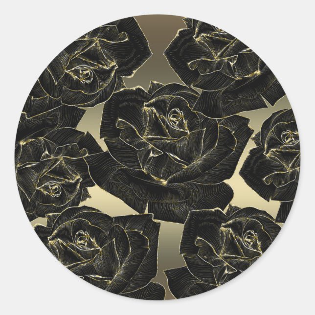 Pegatina Redonda Rosa dorada y negra Glam elegante chic clásico Fie (Anverso)