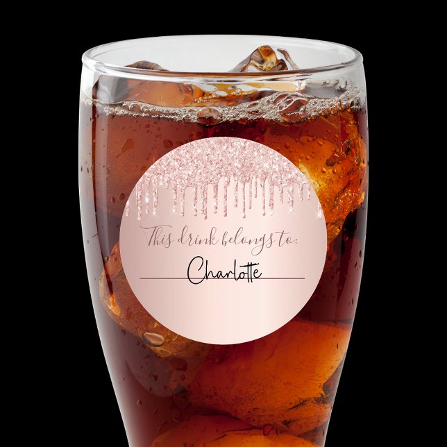 Pegatina Redonda Rosa dorado brilla la bebida pertenece a (Subido por el creador)