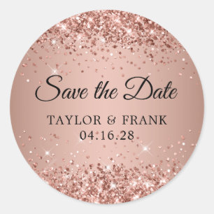 Pegatina Redonda Rosa Dorado Brillante Ombre Boda Save the Date