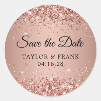 Pegatina Redonda Rosa Dorado Brillante Ombre Boda Save the Date