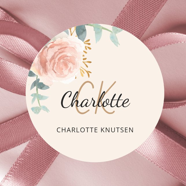 Pegatina Redonda Rosa dorado crema floral eucalipto gracias (Subido por el creador)