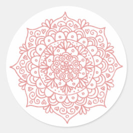Pegatina Redonda Rosa Dorado Flor de Mandala con Brillo Rosa