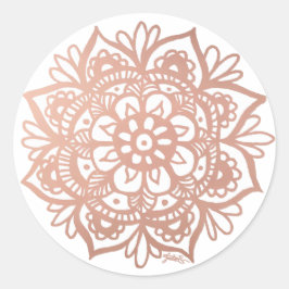 Pegatina Redonda Rosa Dorado Flor de Mandala Rosa