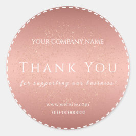 Pegatina Redonda Rosa Dorado Gracias Bienvenido Felicidades