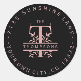 Pegatina Redonda Rosa Dorado Monograma Personalizado Dividido T U W