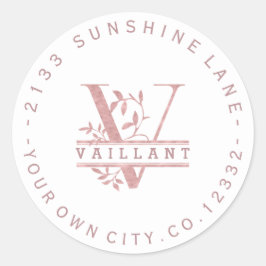 Pegatina Redonda Rosa Dorado Monograma Personalizado Divisible T U 