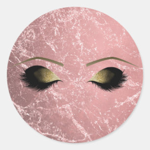 Pegatina Redonda Rosa Dorado Pink Moderno Glam Mármol & Maquillaje 