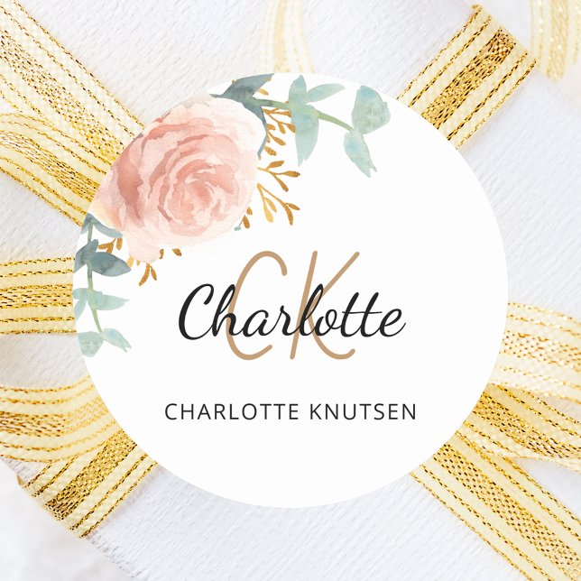 Pegatina Redonda Rosa dorado rosa vegetación floral Baby Shower (Subido por el creador)