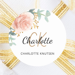 Pegatina Redonda Rosa dorado rosa vegetación floral Dulce 16