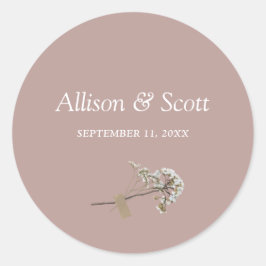 Pegatina Redonda Rosa Duste Clase Floral Elegante Mínima