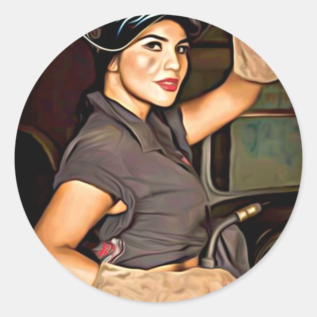 Pegatina Redonda Rosa-el soldador (Anverso)