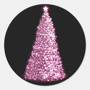 Pegatina Redonda Rosa elegante del árbol de navidad
