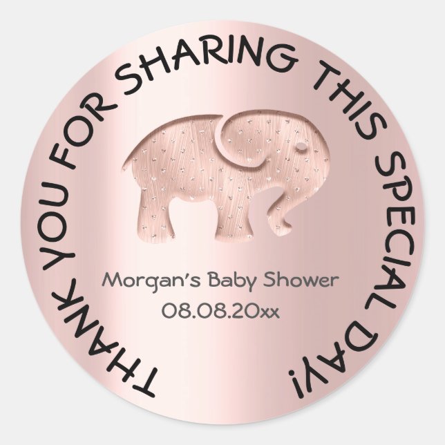 Pegatina Redonda Rosa Elephant Baby Shower Favor Gracias (Anverso)