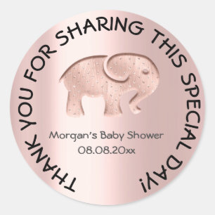 Pegatina Redonda Rosa Elephant Baby Shower Favor Gracias